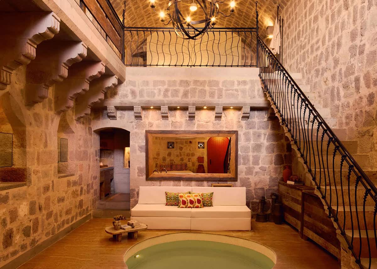 Pool on main level of two-storey Splendid Suite at Argos in Cappadocia