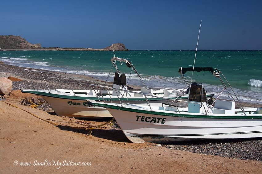 Boats on the beach at remote Cabo Pulmo