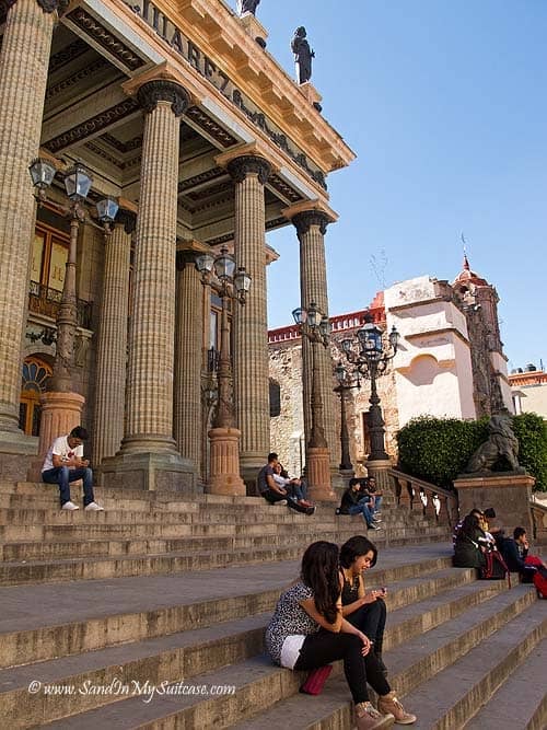 Sitting on the theater steps