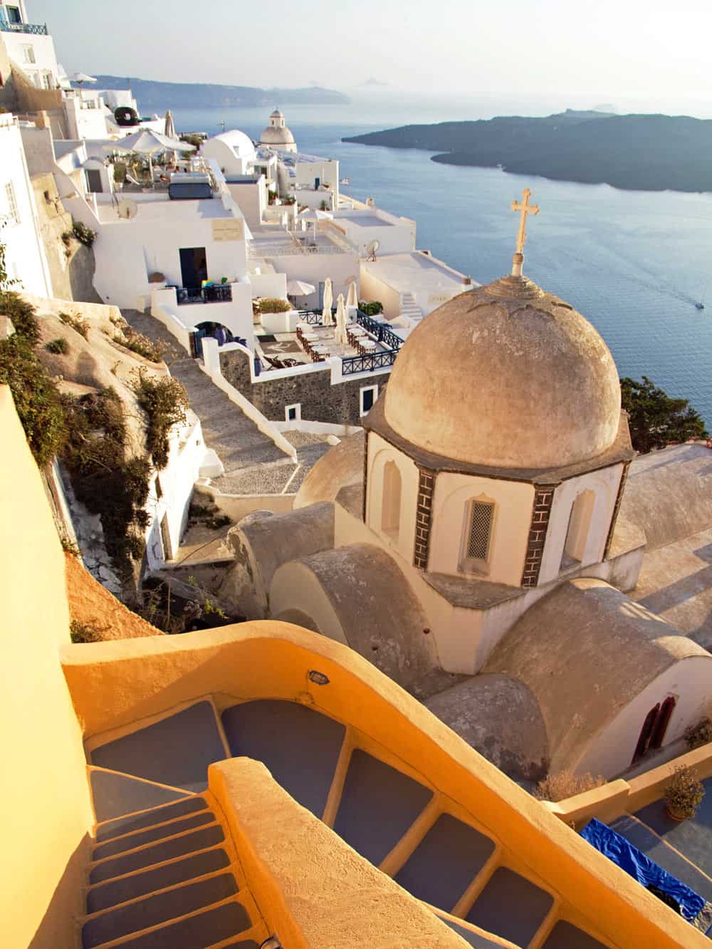 Staircases in Imerovigli with views of the sea