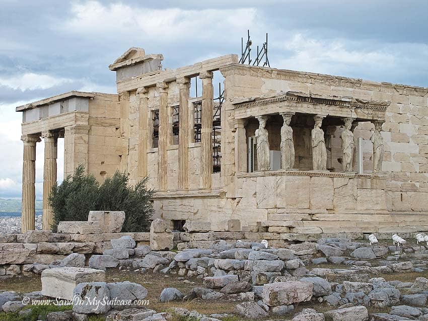 The Erechtheion atop the Acropolis (former home of the original Caryatids)