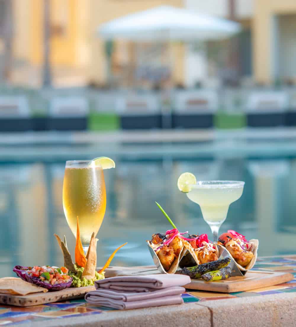 Drinks and food by the pool at Pueblo Bonito Pacifica