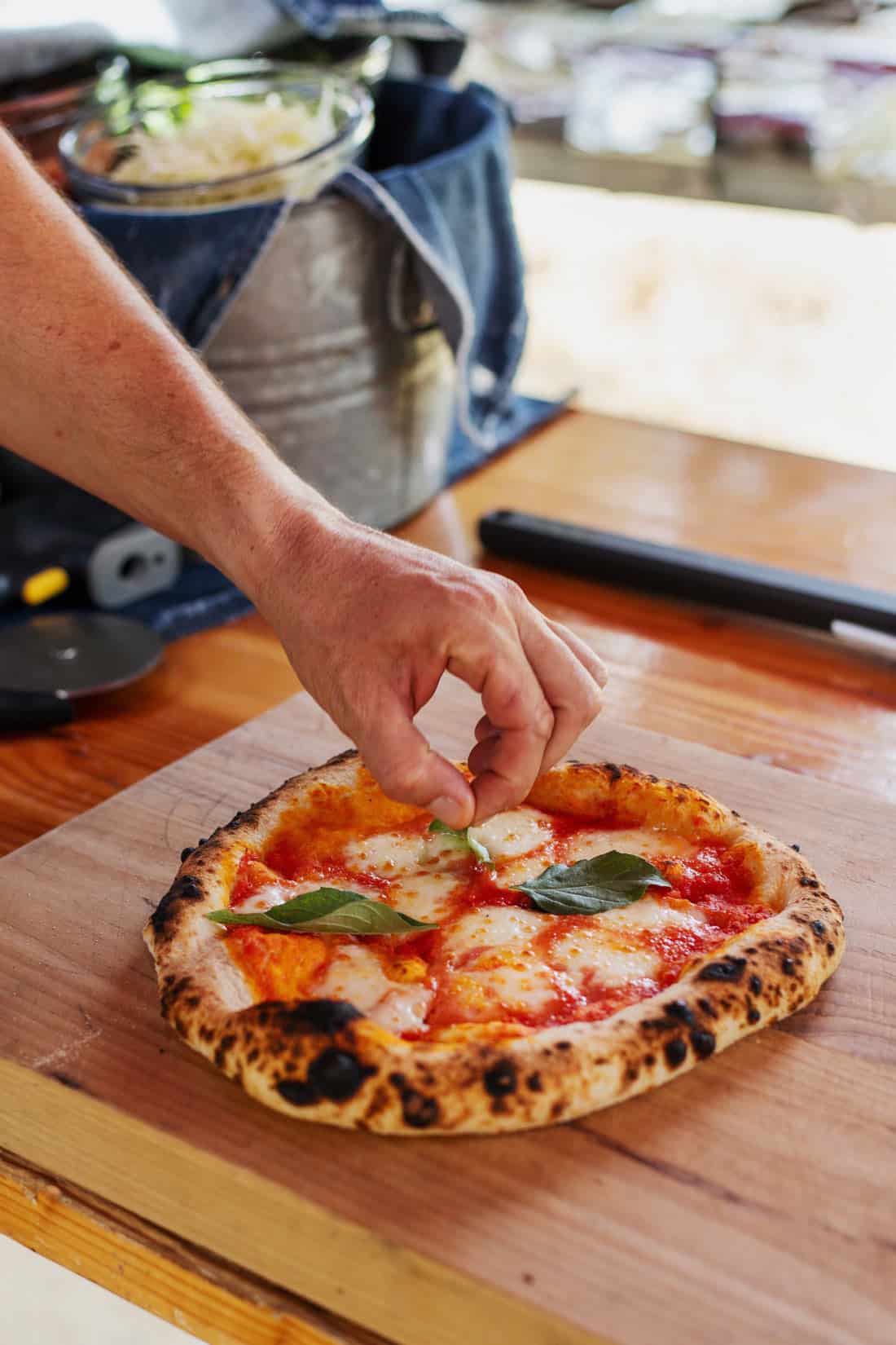 Making pizza at Flora Farms