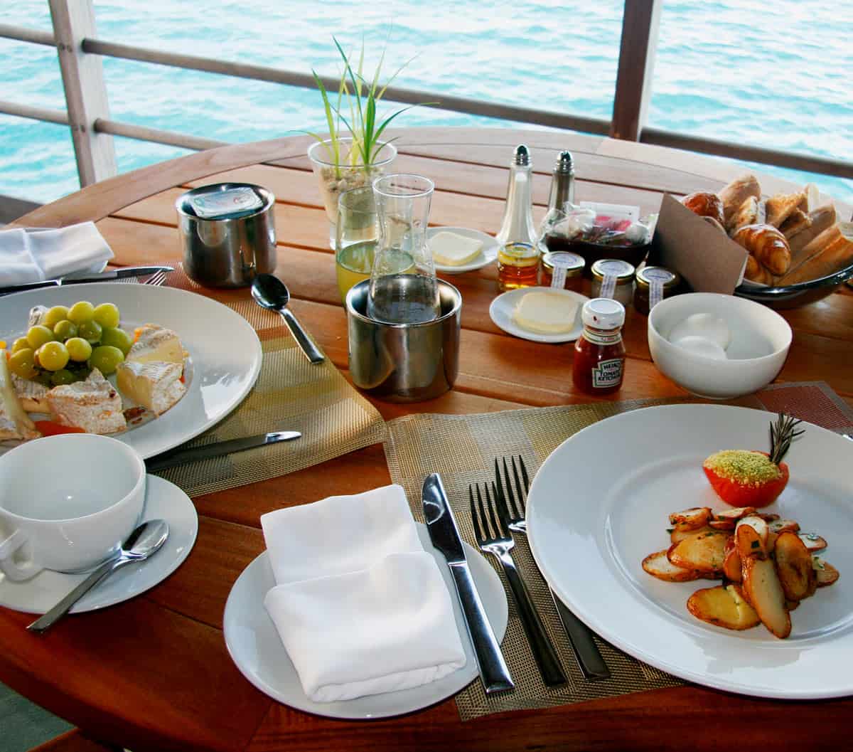 Breakfast for two overlooking a blue lagoon