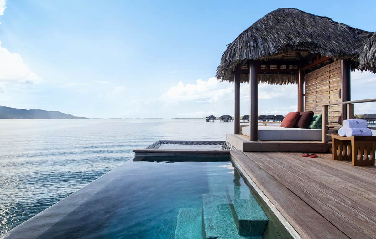 Deck and private plunge pool of One-Bedroom Overwater Bungalow Suite at Four Seasons Bora Bora