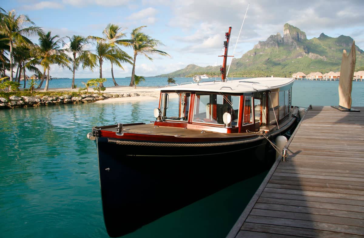 Mahogany shuttle boat used by Four Seasons Bora Bora
