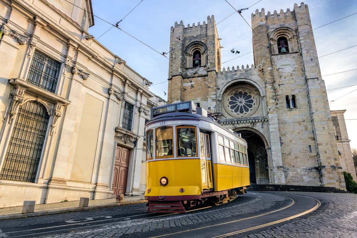 Vintage yellow tram in Lisbon