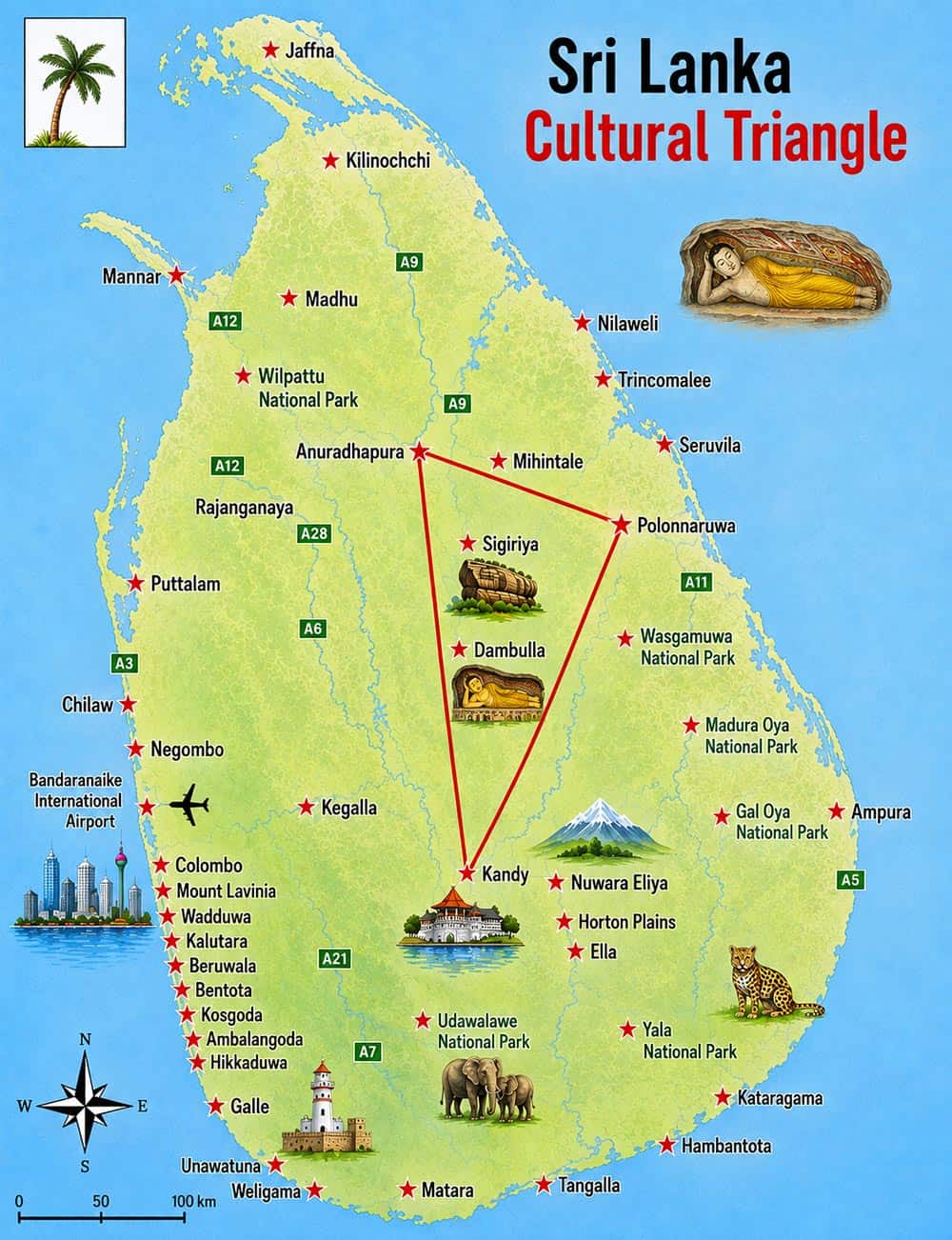 Map showing the Cultural Triangle of Sri Lanka