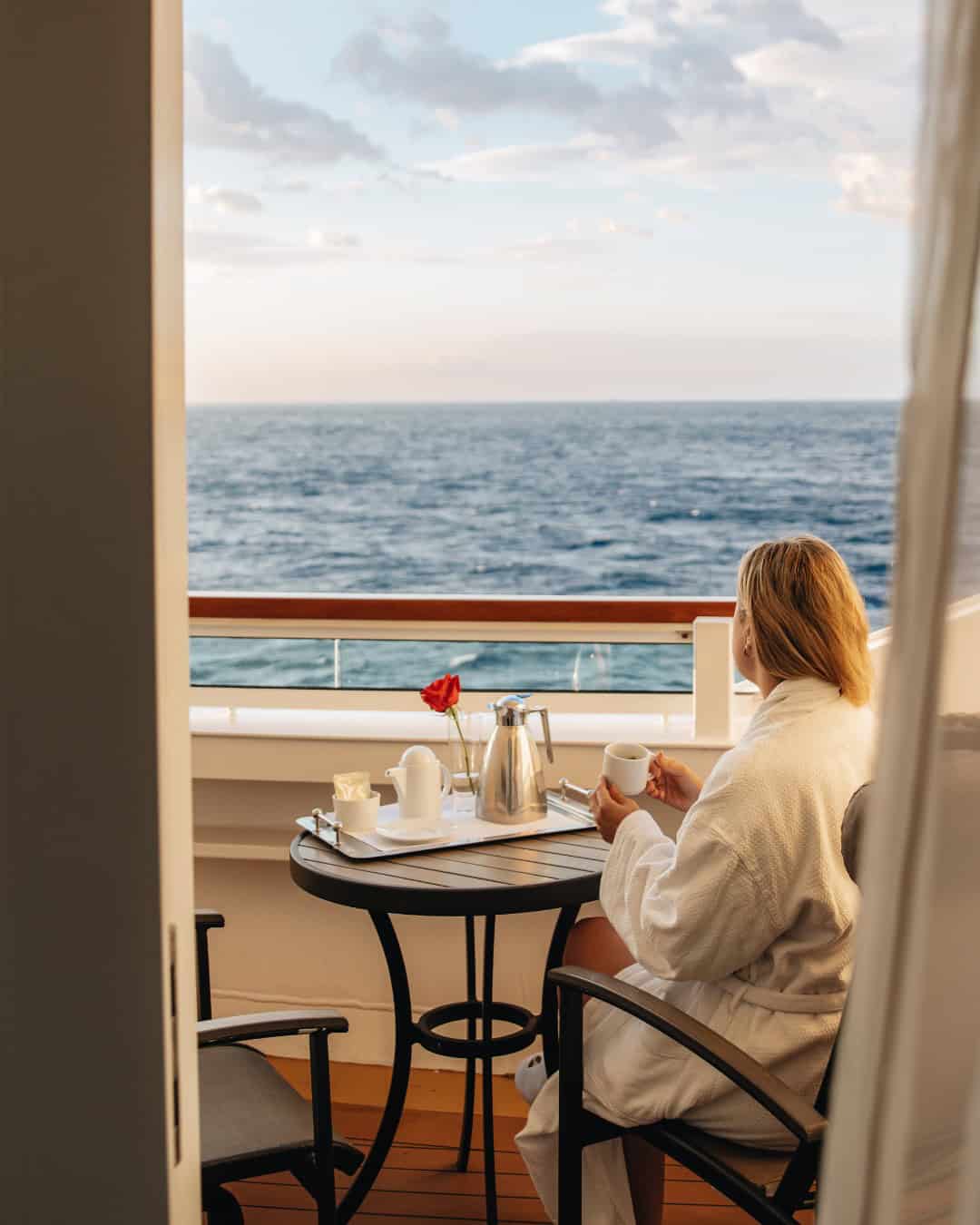 Morning coffee with endless ocean views – Seabourn style