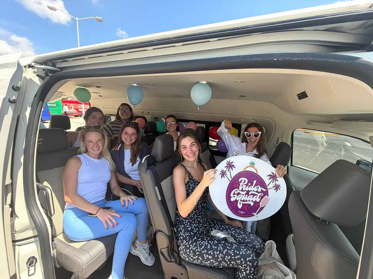 Private Mercedes airport transfer van in Los Cabos, Mexico, for a group of women on a bridal party
