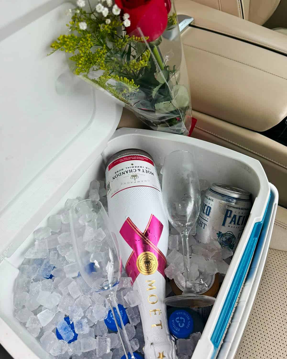 Champagne and beer on ice for a private Cabo airport transfer