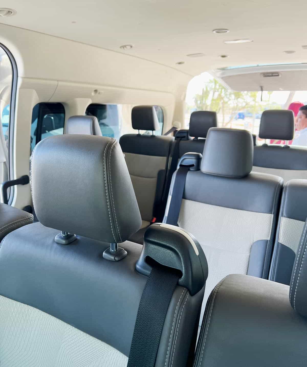 Interior of an Epic Los Cabos airport shuttle van