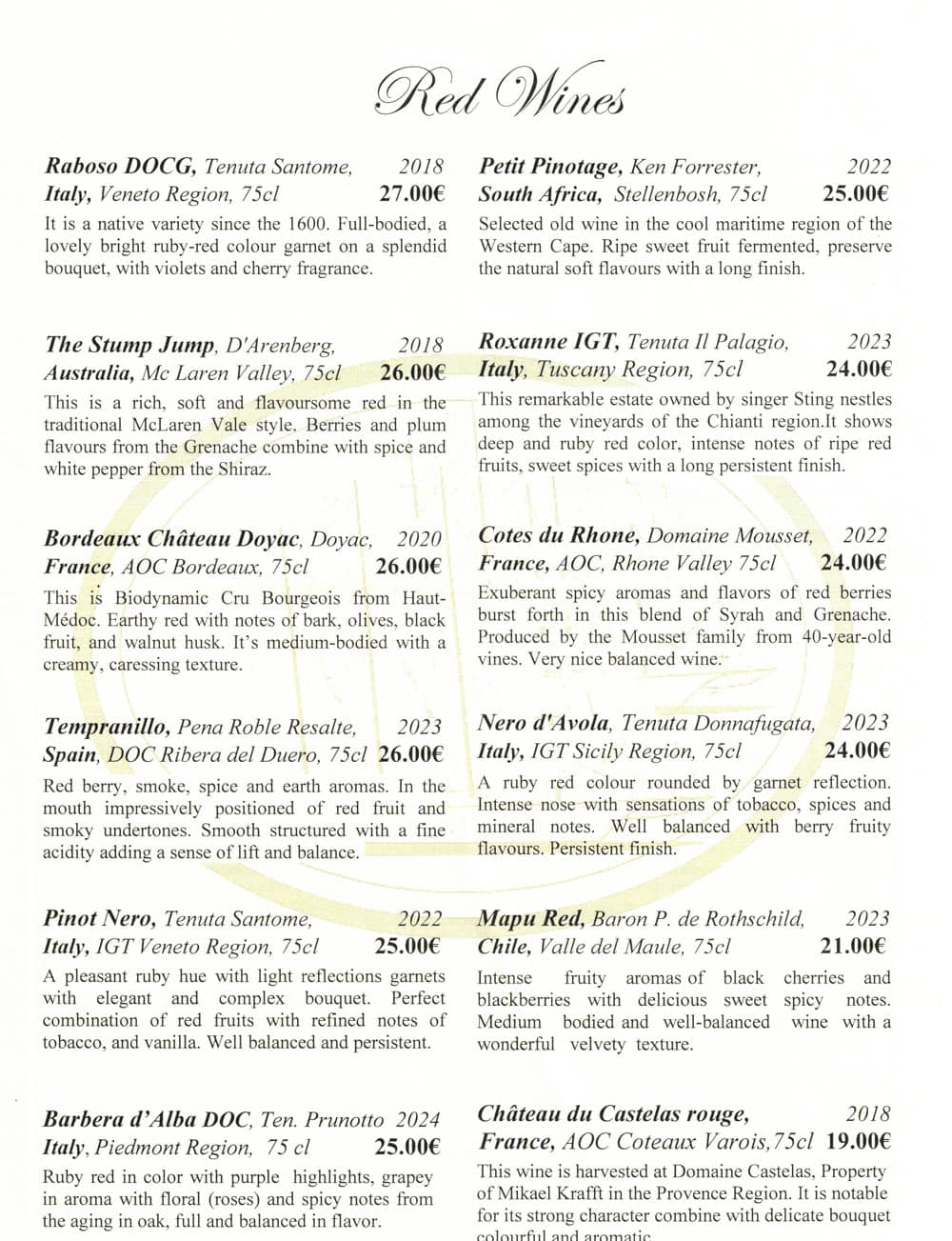 Red wines by the bottle on Star Clippers, page 1