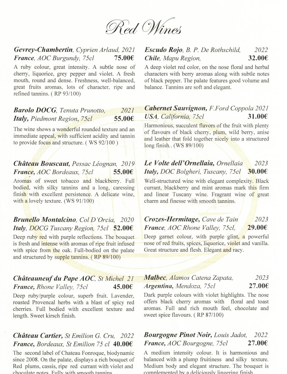 Red wines by the bottle on Star Clippers, page 2