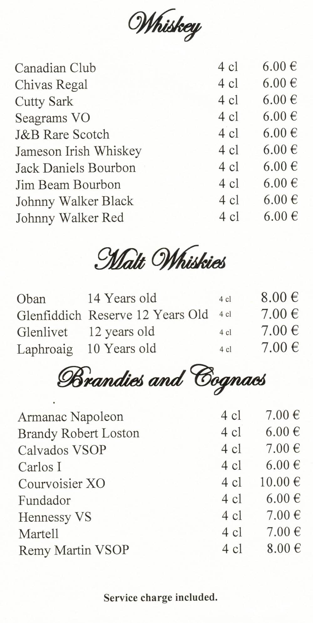 Whiskey and brandy prices on Star Clippers cruises