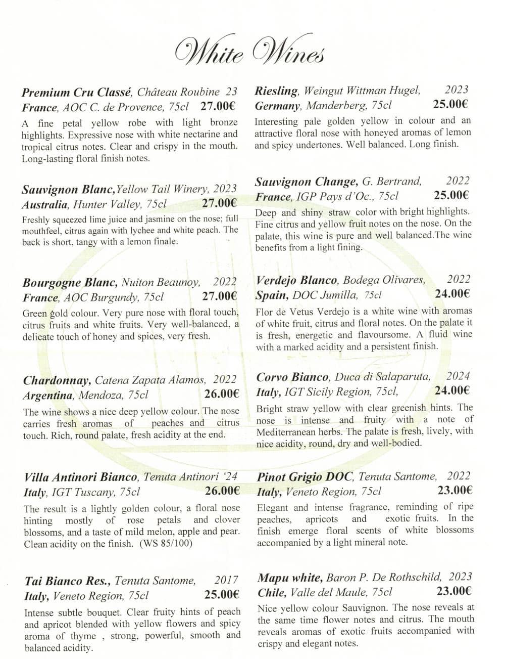 White wines by the bottle on Star Clippers, page 1