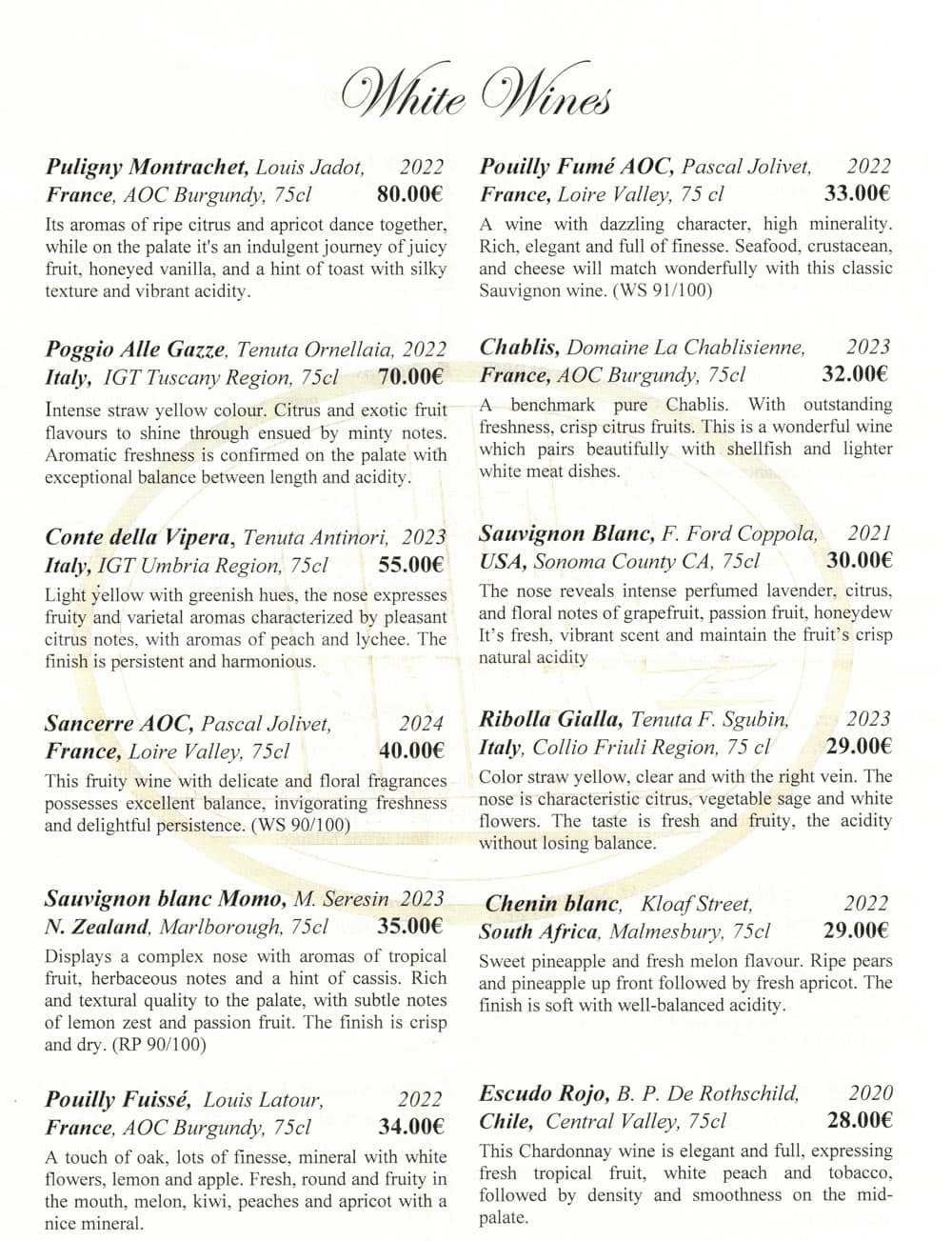 White wines by the bottle on Star Clippers, page 2