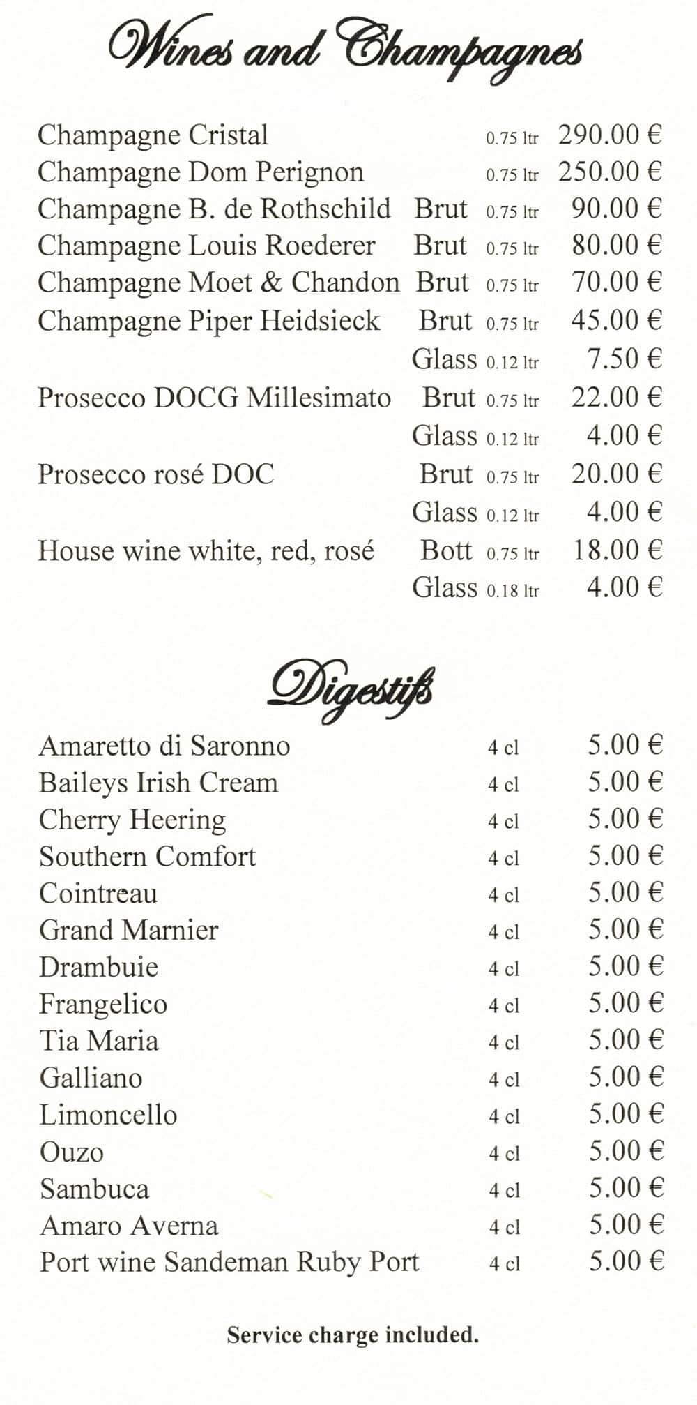 House wine prices on Star Clippers
