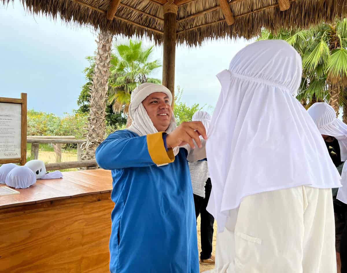 Getting geared up to ride a camel in Cabo