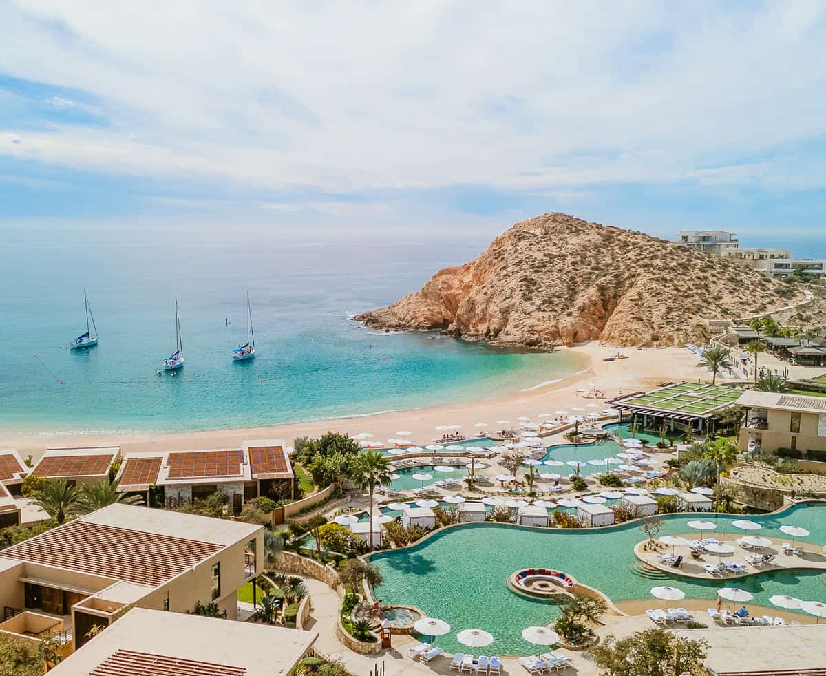 View of Santa Maria Bay showing the Montage Los Cabos and pools above the beach area