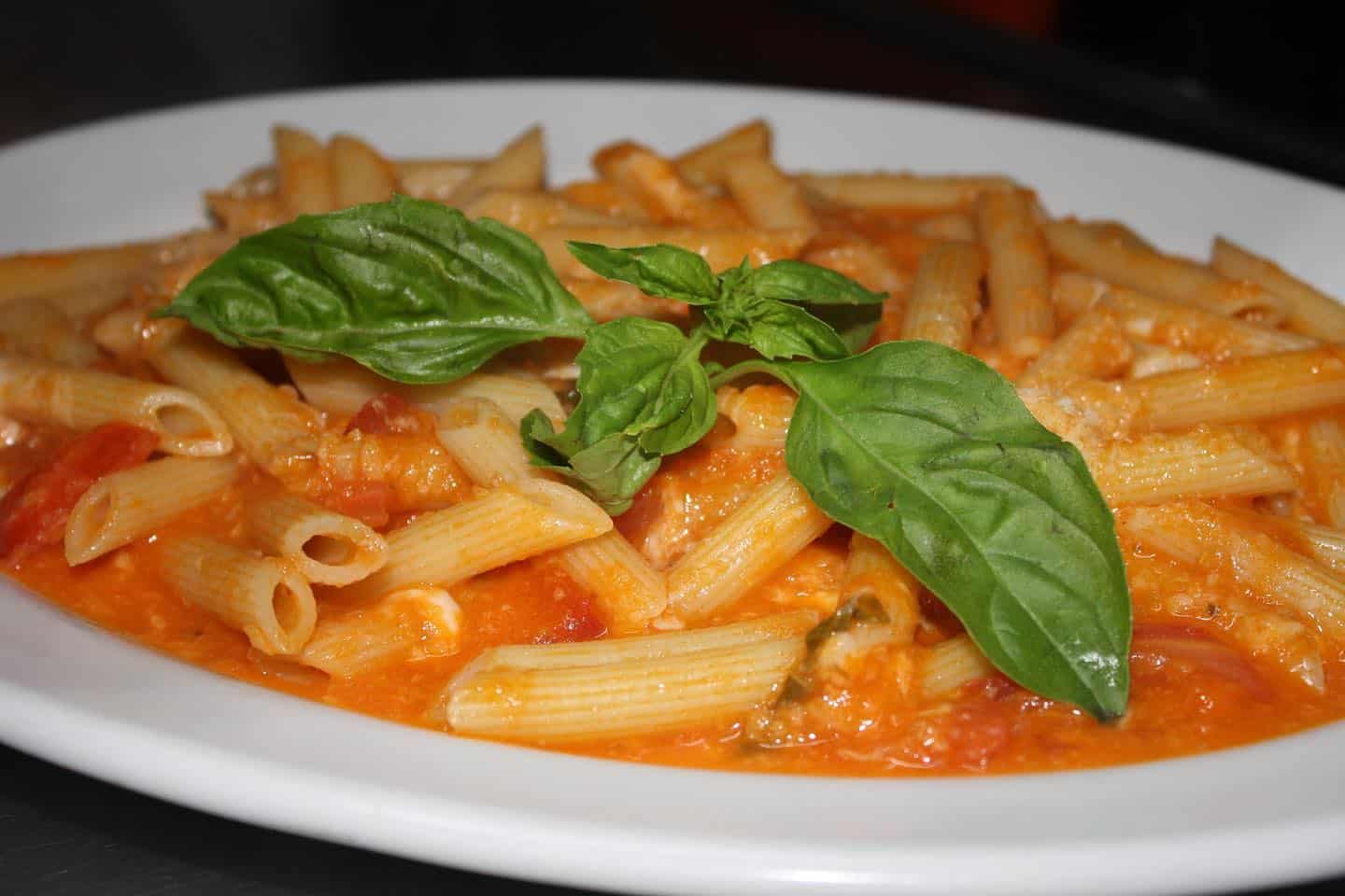 The Penne Dolce at La Dolce in Cabo San Lucas features tomatoes, parmesan, mozza and basil.