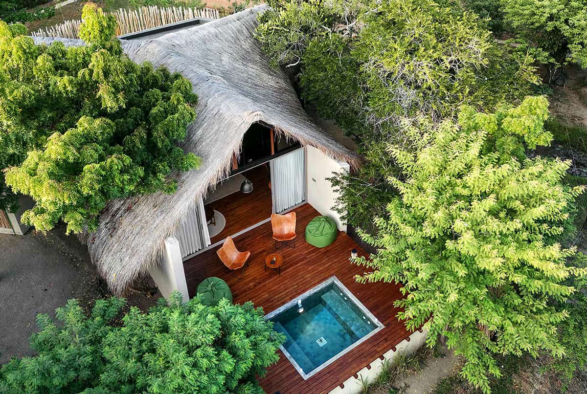 Thatched Premier Chalet with private plunge pool and wooden deck at Taru Villas Villu, Wilpattu