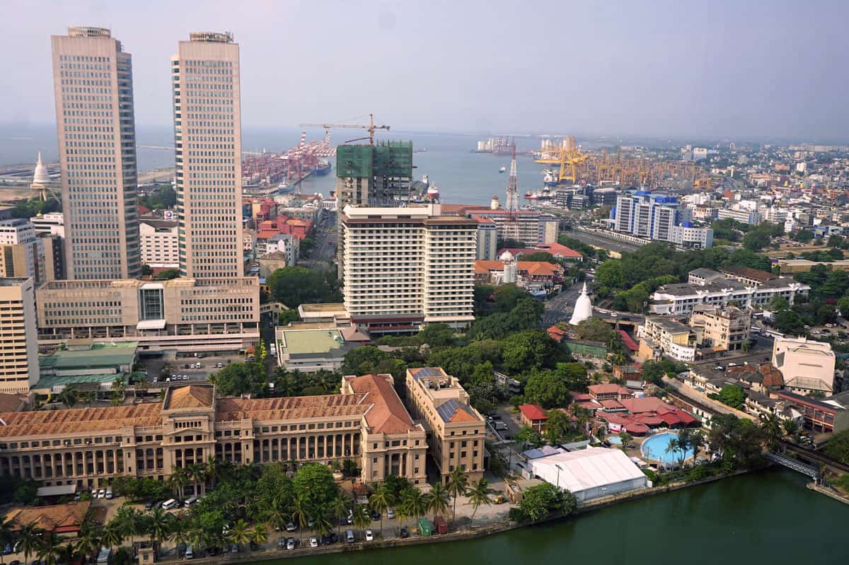 View of Colombo's skyscrapers, colonial fort and river from the Shangri-La's Horizon Club Lounge