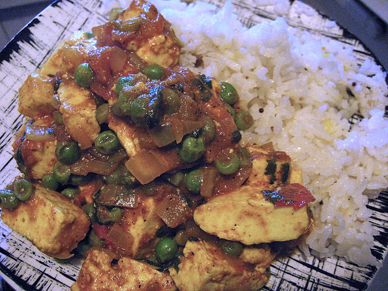 Mutter Paneer is a north Indian curry made with cottage cheese and peas.