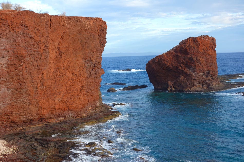 Hike along these red cliffs to Puu Pehe on Lanai