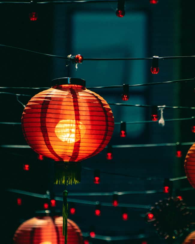 Lanterns glow in Victoria's Chinatown, the oldest in Canada.