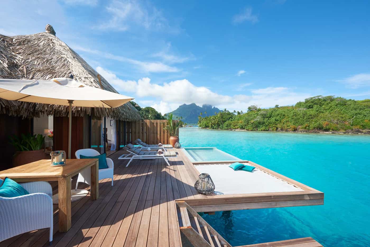 Deck with hammock net over the water in Bora Bora