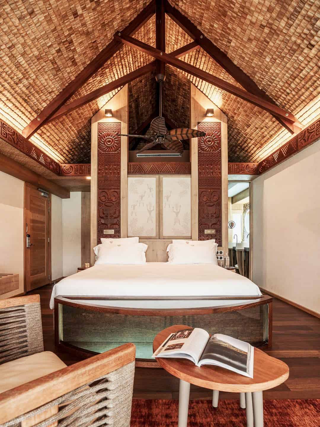 Inside an overwater bungalow at Le Bora Bora