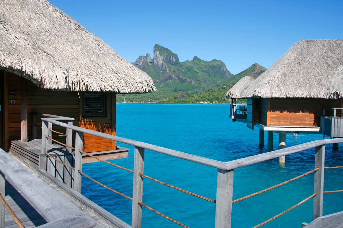 Mt Otemanu view through two Four Seasons overwater bungalows