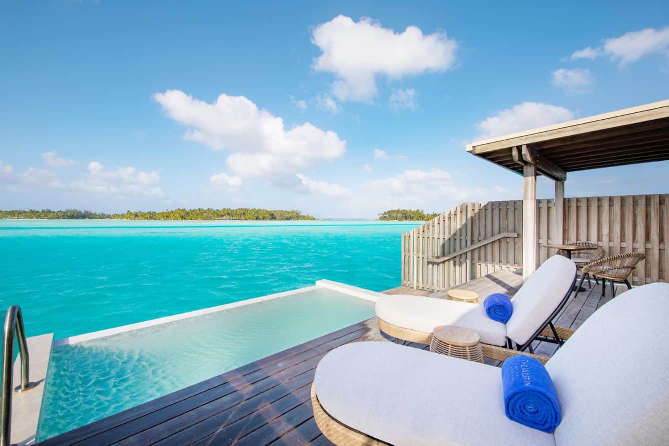 An overwater bungalow with a private dipping pool at Westin Bora Bora