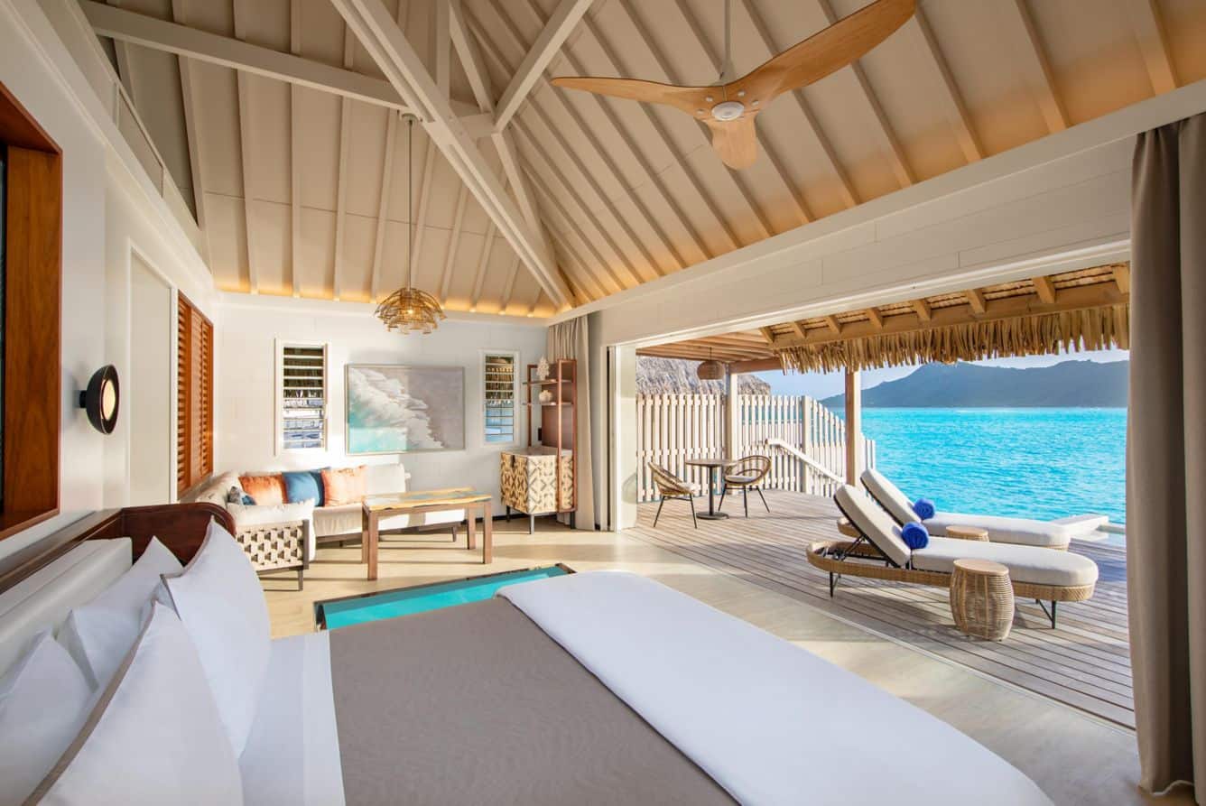 Inside a fresh and modern Westin Bora Bora overwater bungalow