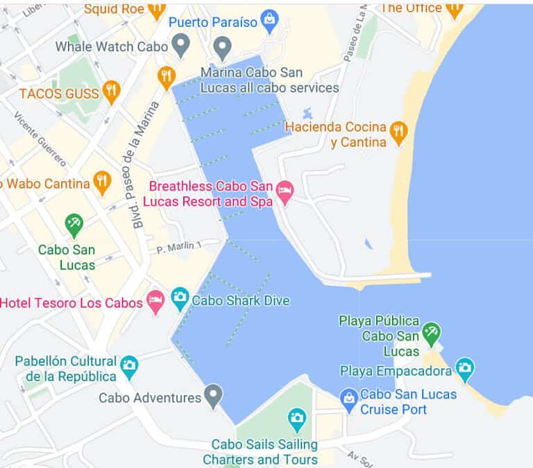 Cabo San Lucas Marina Restaurants, Shops and Pelicans Sand In My