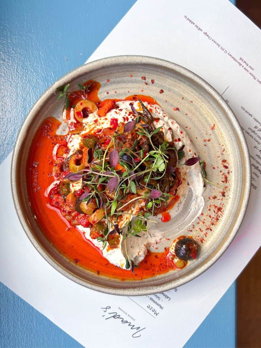 Salad with red sauce