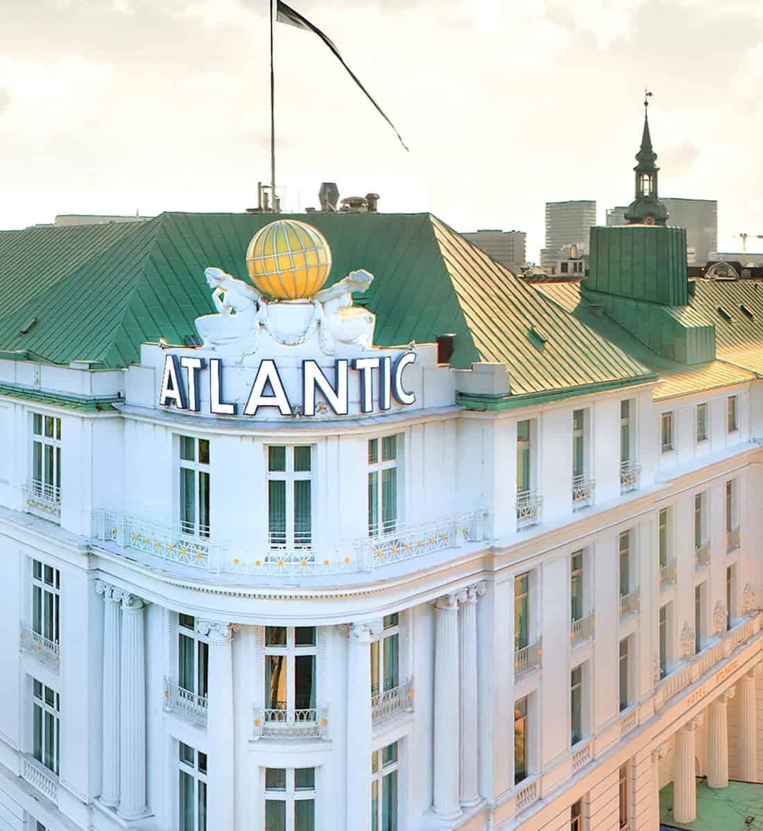 White exterior of Hotel Atlantic in Hamburg