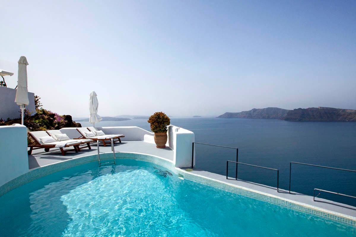 Sparkling cliffside pool overlooking the Aegean Sea