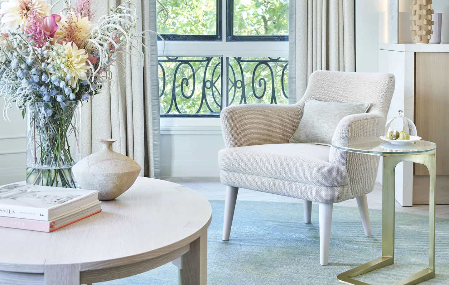 One Aldwych guest room with blue tones