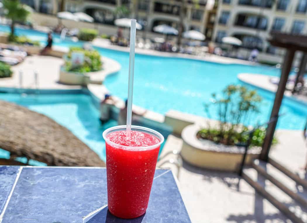Strawberry daiquiri by the pool