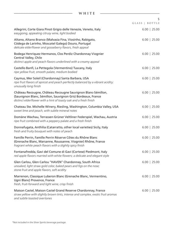 Viking Silver Spirits Package and Viking Cruise Bar Menu