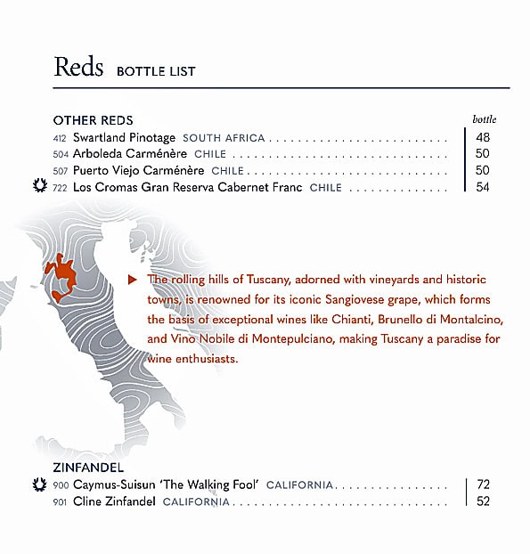 Holland America Cruise menu of "Other Red" wines