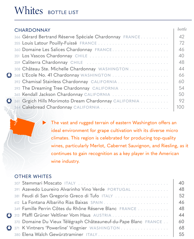 Holland America white wine bottle list page 3