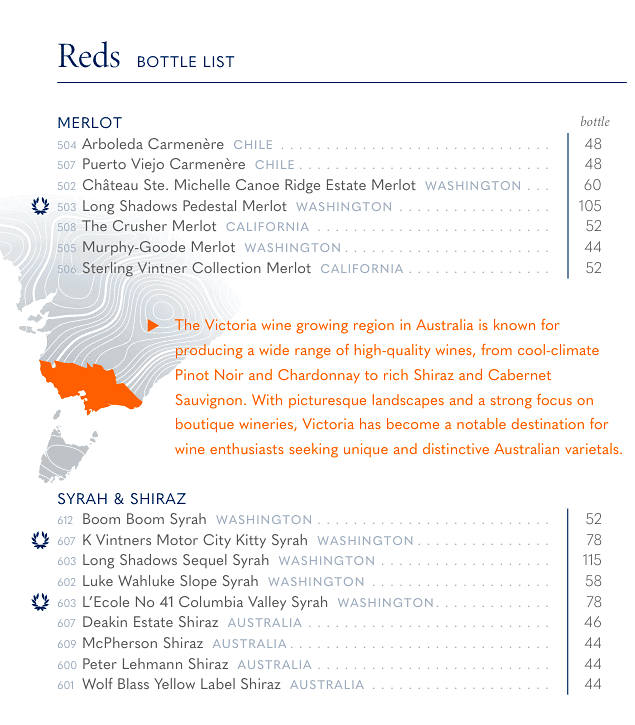 Holland America red wine bottle list page 5