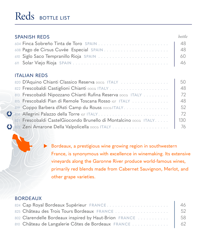 Holland America red wine bottle list page 6