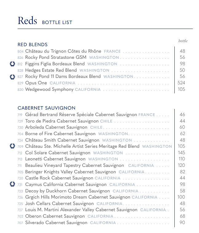 Holland America red wine bottle list page 7