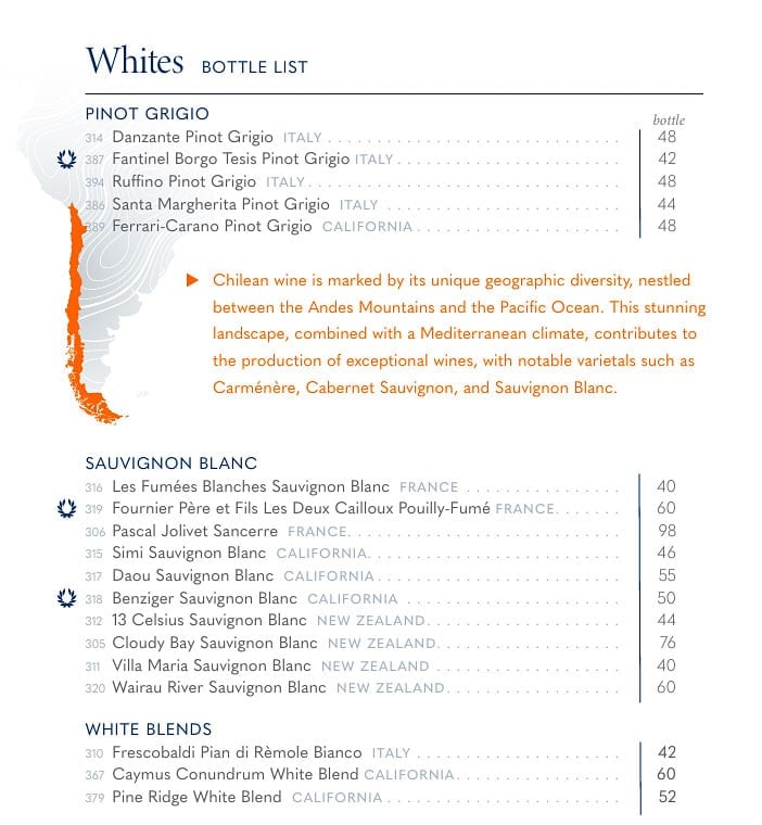 Holland America white wine bottle list page 2