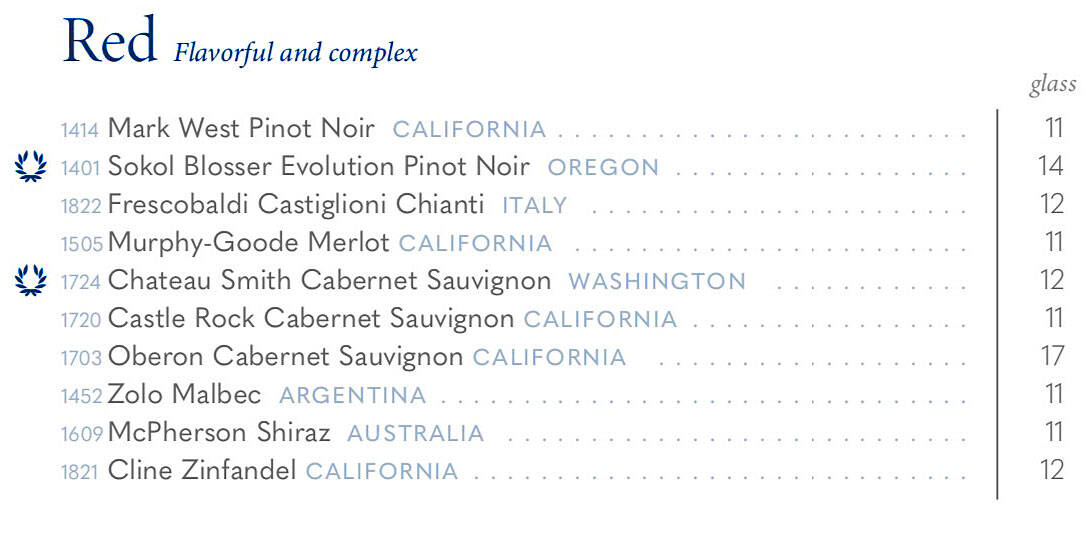 Holland America's red wines by the glass