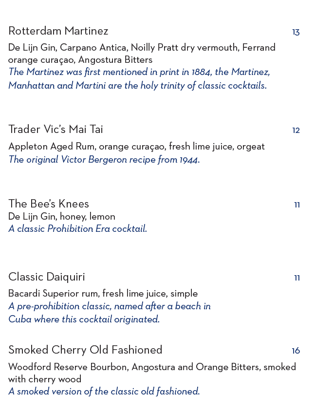 Cocktail menu from Holland America's Ocean Bar